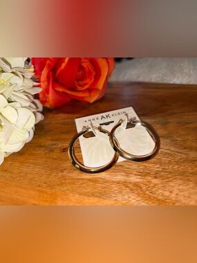 Anne Klein Gold Hoop Earrings - Polished Gold Tone